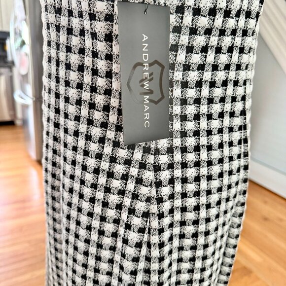 Andrew Marc Houndstooth Pleated Puffed Sleeve Round Neck Midi Sheath Dress - Picture 5 of 9